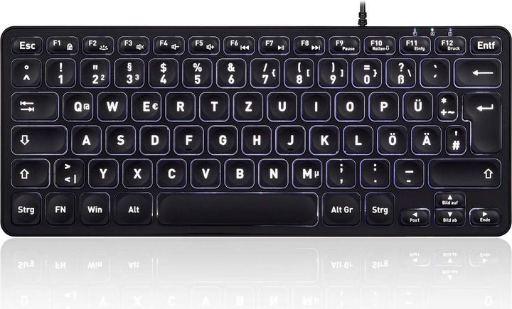 Actual product image Perixx PERIBOARD-332B DE, mini keyboard, USB wired, backlight, black (DE, Cable)