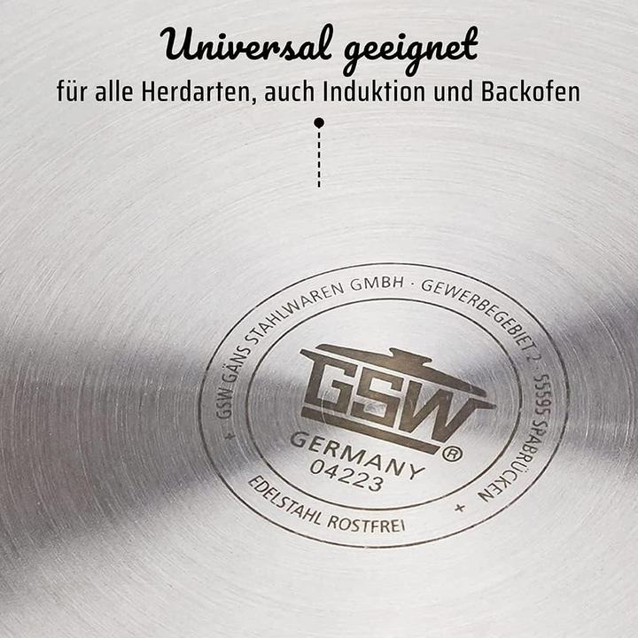 Produktbild GSW Gemüsetopf mit Glasdeckel 20cm, Edelstahl 5L (20 cm, Kochtopf, Edelstahl)