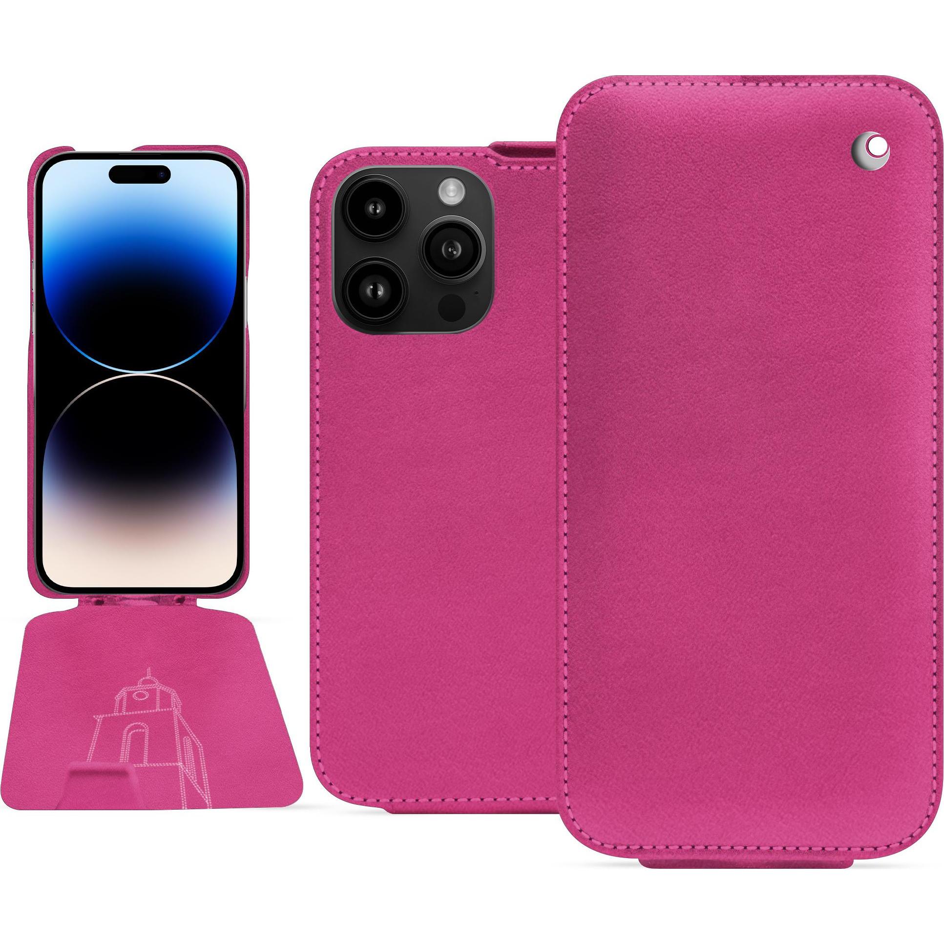 Noreve Lederschutzhülle vertikal (Apple iPhone 15 Pro Max), Smartphone Hülle, Rosa
