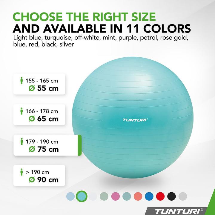 Produktbild Tunturi Gym Ball - Fitnessball reissfest ABS 75 cm Türkis (75 cm)