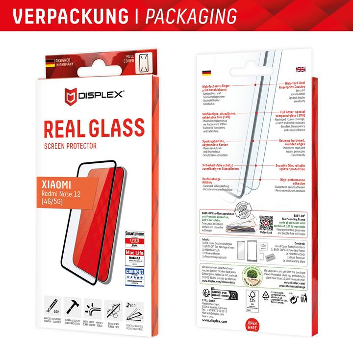 Produktbild Displex Real Glass, Full Cover Panzerglas (1 Stück, Xiaomi Redmi Note 12)