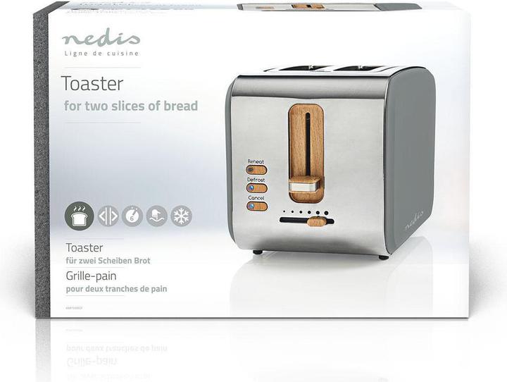 Actual product image Nedis Toaster Soft Touch Series 2 slots Browning levels: 6 Defrost function Grey