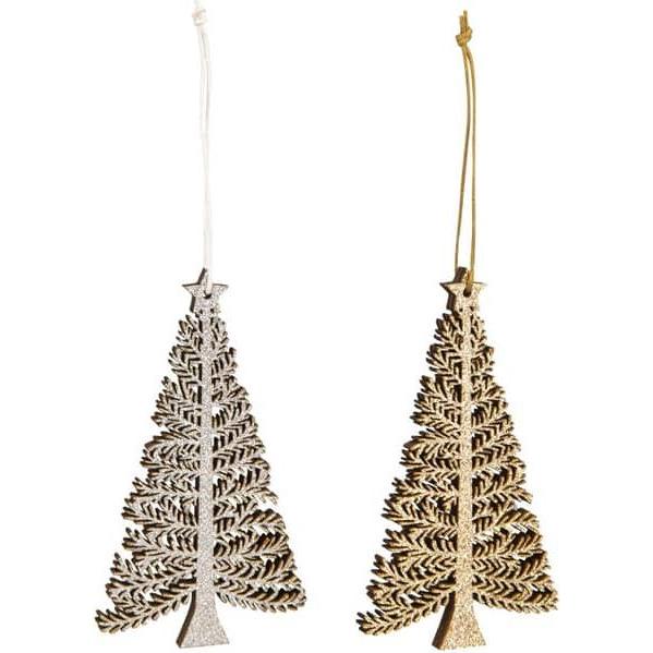 Thumbnail - MICA Living, Christbaumschmuck, Dekohänger Bäume - silber/gold - ca. 6 x 0,5 x 11 cm - 2 Stück (2 -teilig)
