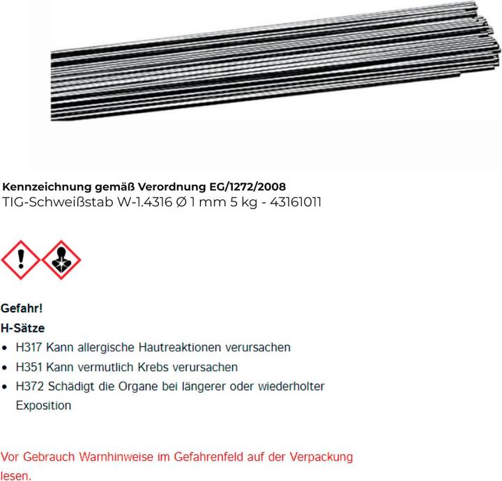 Produktbild Promat TIG-Schweissstab W-1.4316 Ø 1 mm ( 1205750227 )