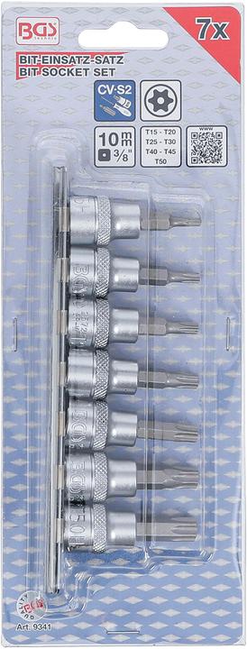 Produktbild BGS Bit-Einsatz-Satz 10 mm (3/8") T-Profil (für Torx) mit Bohrung T15 - T50 7-tlg. (T10 - T15 - T20 - T25 - T27 - T30 - T40 - T45 - T50 - T55 - T60 - T70)