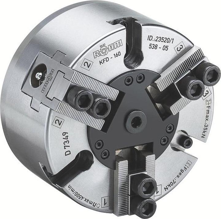 Produktbild Röhm Kraftspannfutter KFD 110, 3-Backen, Standardausführung, Zylindrische Zentrieraufnahme