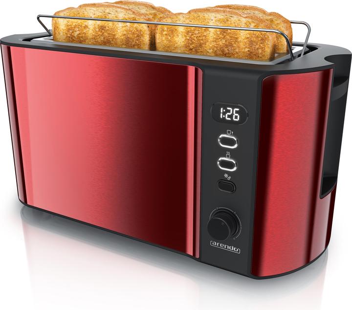 Arendo 4 slice stainless steel toaster long slot, bread roll attachment, display with remaining time