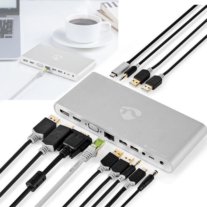 Actual product image Nedis USB Docking Station | USB 3.2 Gen 1 | USB-C™ Connector | DisplayPort Jack / HDMI™ Jack / RJ45 (USB-C, 12 ports)