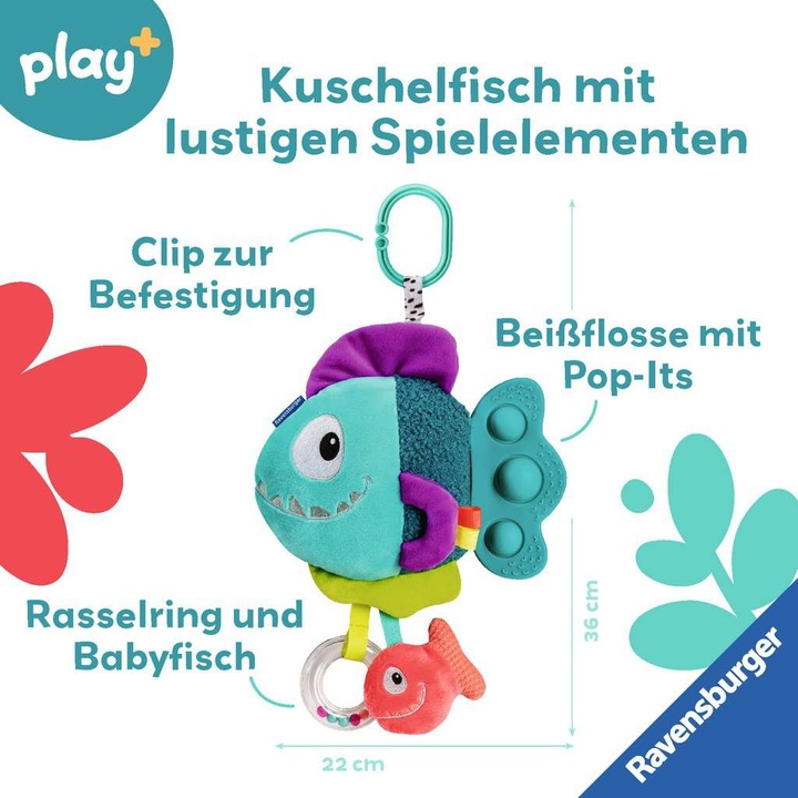 Immagine prodotto Ravensburger 4876 play+ Pop-it Piranha (blu), peluche con tanti effetti di gioco, giocattolo per bambini