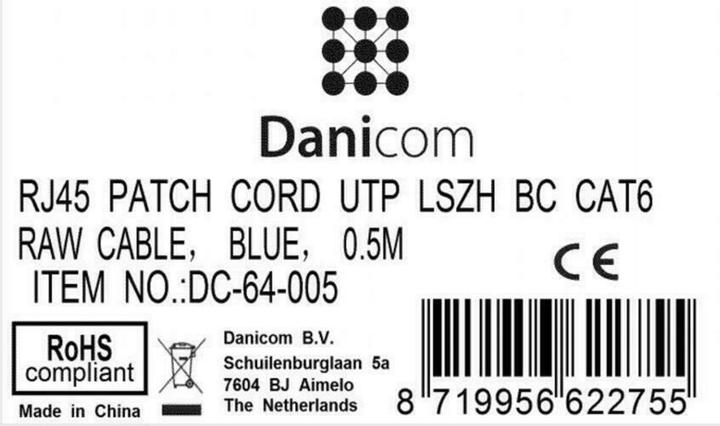 Produktbild Dsit CAT6 Netzwerkkabel, U/UTP, 0.50 meter, Blau, 100% Kupfer (CAT6, 0.50 m)