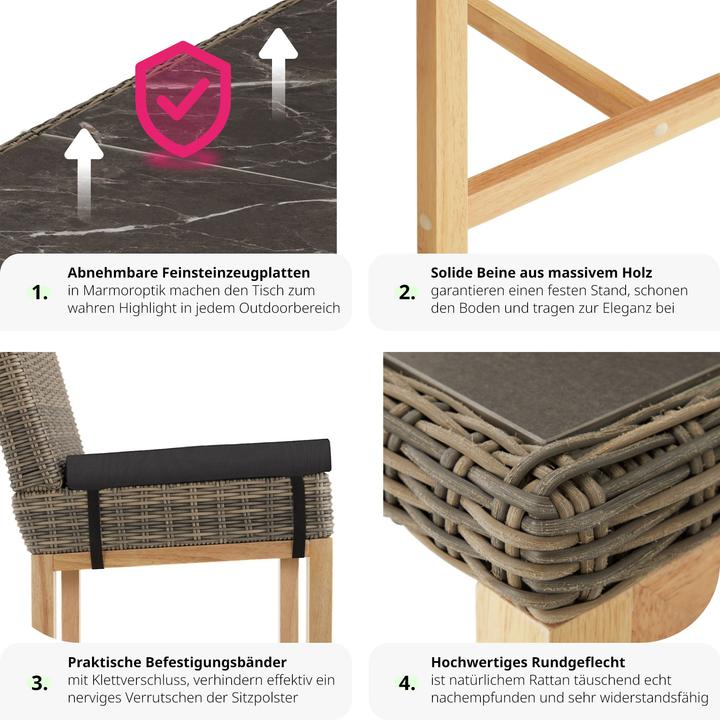 Produktbild tectake Rattan Bartisch Lovas mit 4 Stühlen Latina (161 x 64.50 x 99.50 cm)