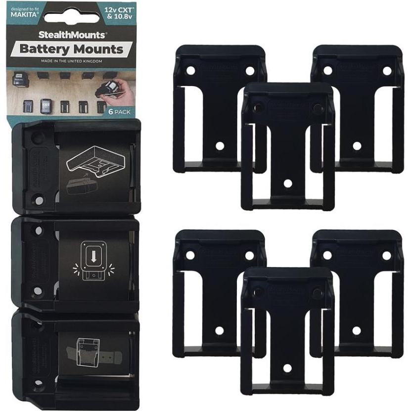 StealthMounts BM-MK12-BLK-6 Schwarze Batteriehalter für Makita 12v CXT (6 Stück), Accessori pile + batterie, Nero