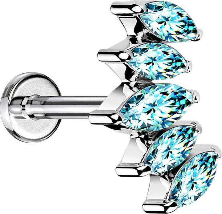 Immagine prodotto Star Piercing Micro Labret filo interno argento scomparti con cinque cristalli aqua (senza ottone, Acciaio chirurgico 316L)