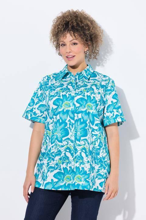 Image du produit Ulla Popken Chemisier motif à fleurs, manches courtes et col chemise (42, 44)