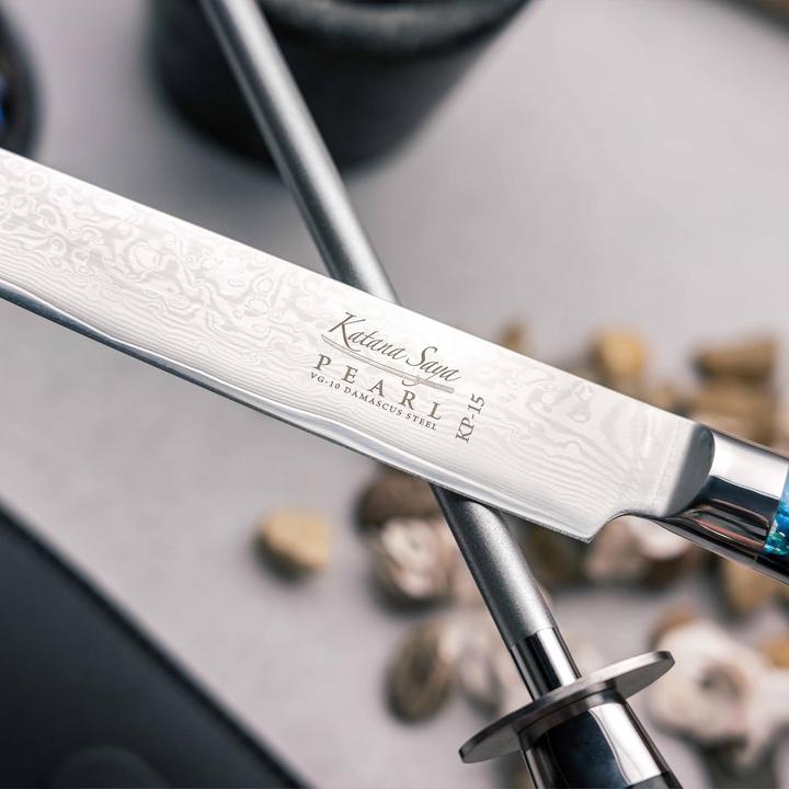 Produktbild Katana Saya Damaststahl-Küchenmesserset mit Abalone-Muster für extreme Schärfe und Haltbarkeit