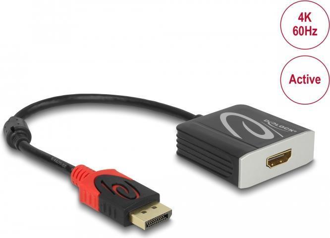 Produktbild Delock Adapter DisplayPort - HDMI, 4K/60Hz, aktiv, HDR support (HDMI, 20 cm)