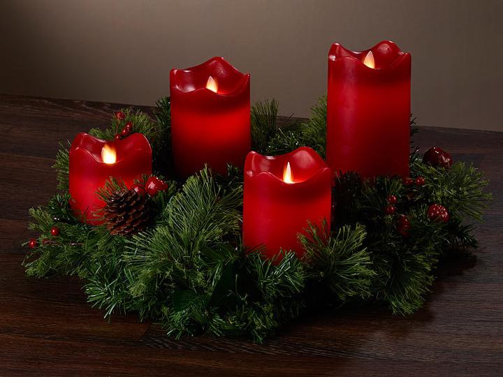 Produktbild Britesta Adventskranz, rot, 4 rote LED-Kerzen mit bewegter Flamme (10, 15 cm)