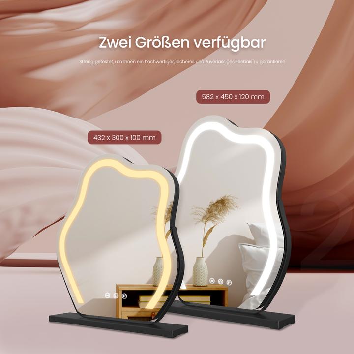 Produktbild Emke Wellen-Design Kosmetikspiegel mit Beleuchtung, 3 Farbtemperatur Licht, 58*45cm, Schwarz