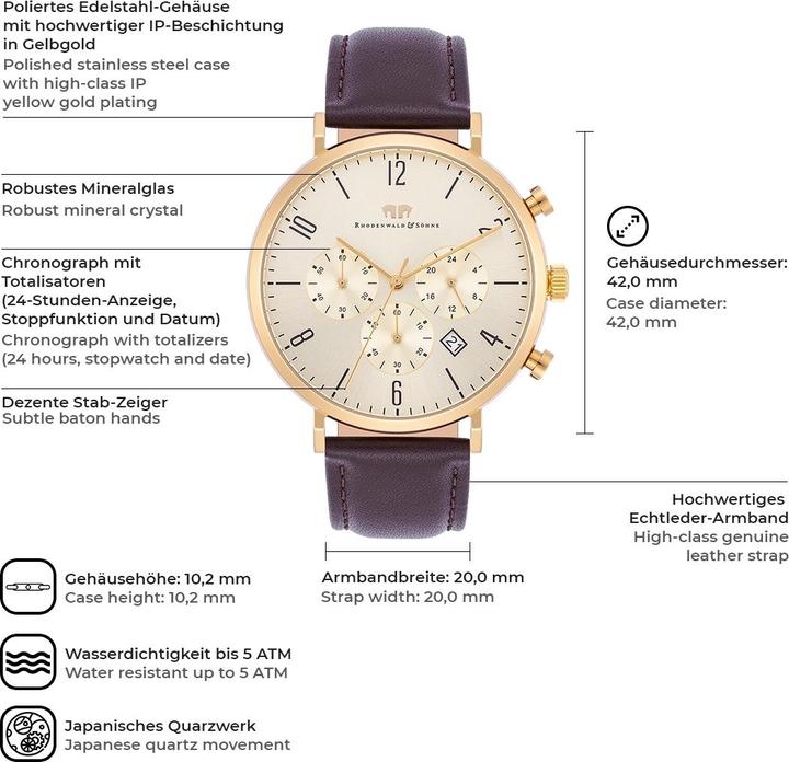 Actual product image Men Chronograph Arakon genuine leather brown - 26535 (Chronograph, 42 mm)