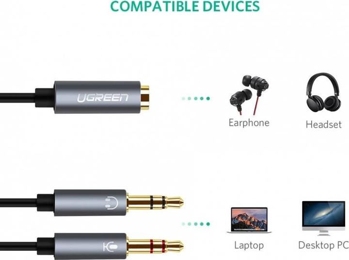 Actual product image Ugreen Microphone and headphone Y splitter 3.5 mm jack (0.20 m, 3.5mm jack (AUX))