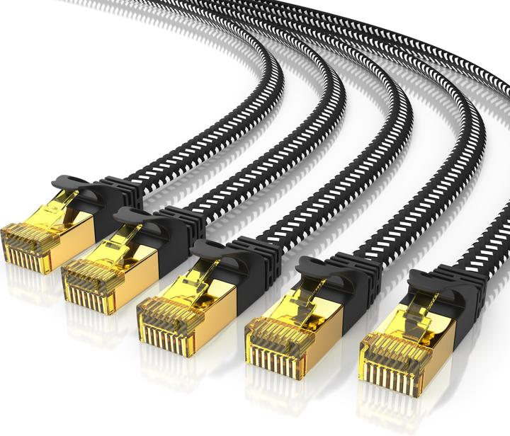 Primewire 5x CAT 7 Netzwerkkabel Flach Baumwollmantel, LAN Patchkabel Datenkabel, Flachbandkabel Verlegekabel (PiMF, U/FTP, CAT7, 0.50 m)