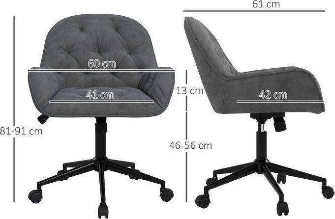 Image du produit Swisshandel24 Chaise de bureau avec fonction bascule, ergonomique, aspect velours, gris foncé (46 - 56 cm)