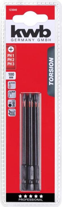 Actual product image kwb 3 Torsion Bits 100mm PH Set (L=100mm)