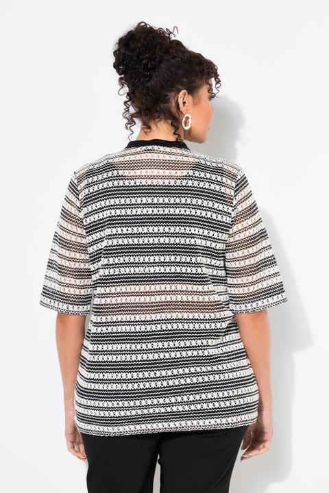 Image du produit Ulla Popken T-shirt col rond et manches courtes, maille motif à rayures (58)