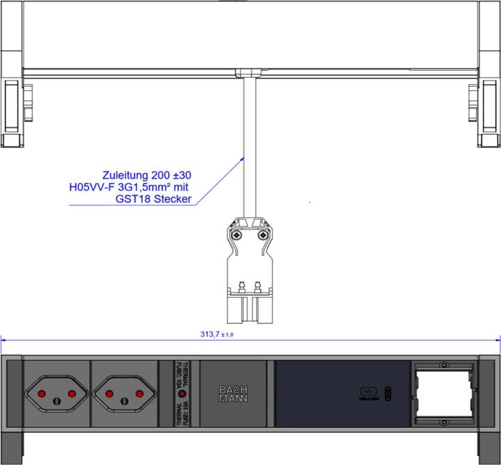 Produktbild Bachmann Tischsteckdosenleiste DESK 2, 2x T13, 1x USB C, 1x Custom (2x, Typ 13)
