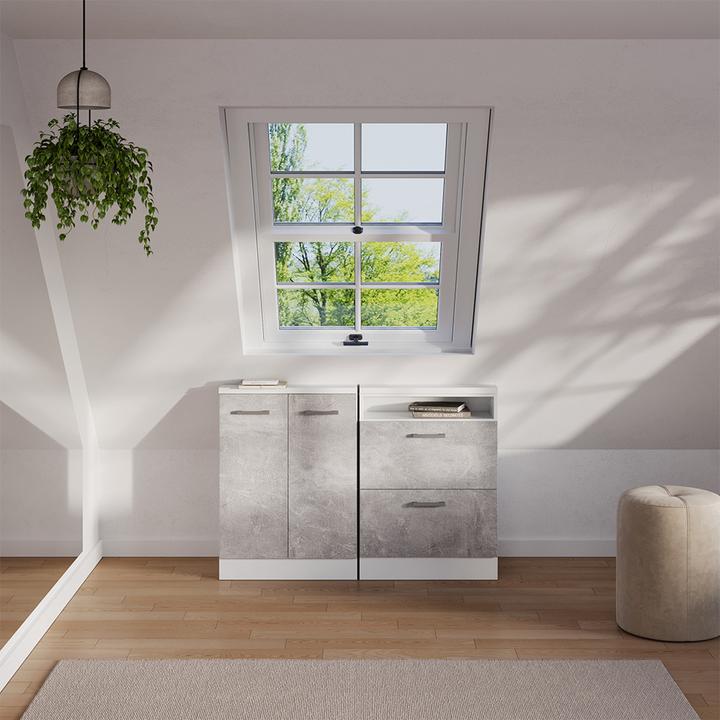 Produktbild Vichy Dachschrägenschrank Rion, Beton/Weiss/Weiss, mit 2 Türen (46 x 46 x 81.60 cm)