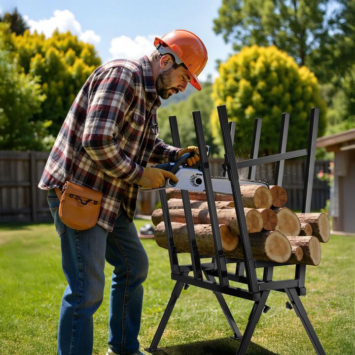 Actual product image Wiltec Foldable Saw Horse with Locking Clamp for Various Log Sizes Max. Capacity 400kg (53 cm, 79 cm)
