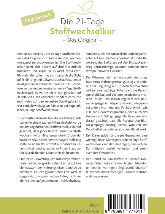 Actual product image Die vegetarische 21-Tage Stoffwechselkur -Das Original- (German, Christian Mörwald, Arno Schikowsky, 2020)