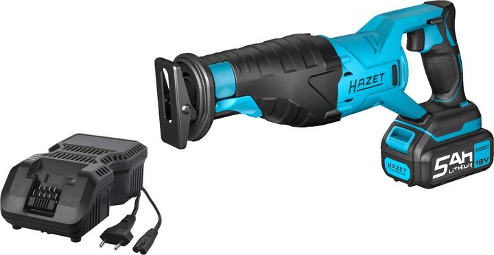 Quick charger, Cordless reciprocating saw, 5 Ah, HAZET L-Boxx 136 and soft foam insert, Li-ion battery 18 V