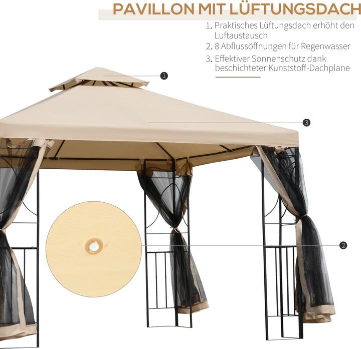 Image du produit Outsunny Pavillon métallique avec moustiquaire (300 cm, 298 cm)