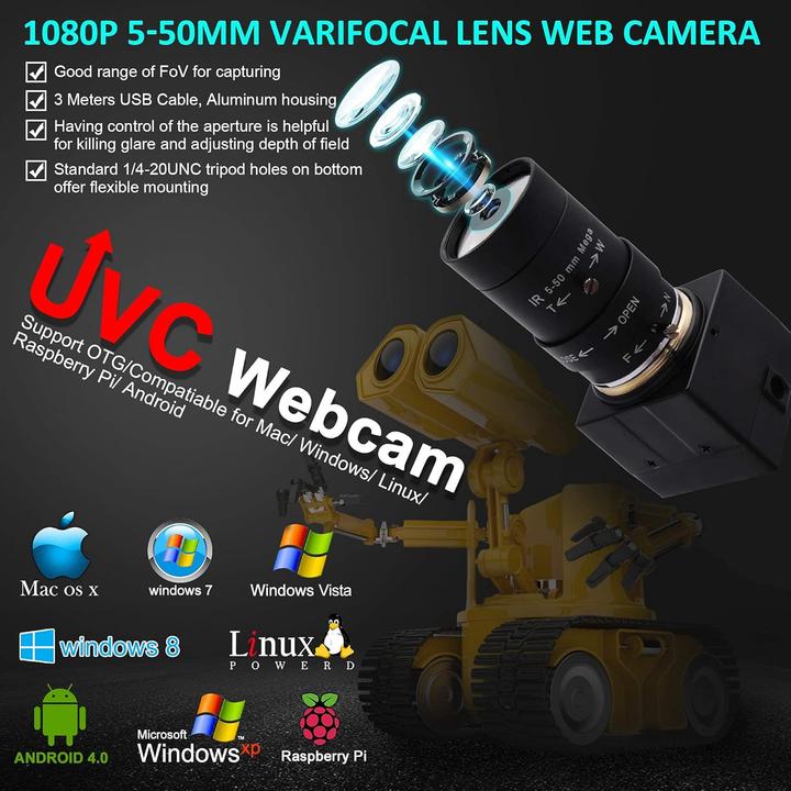 Actual product image ELP USB Webcam mit Optischem Zoom und Variablen Fokus (2 Mpx)