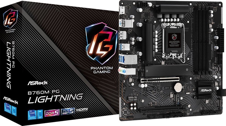 Actual product image AsRock B760M PG LIGHTNING - mATX DDR5 S1700 (LGA 1700, Intel B760, mATX)