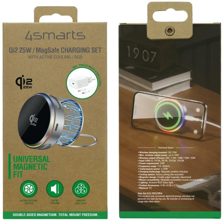 Produktbild 4smarts Qi2 25W / MagSafe Ladegerät-Set mit Kühlung RGB (25 W)