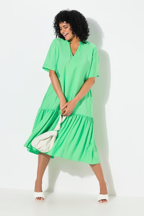 Produktbild Ulla Popken Midikleid, Volantsaum, A-Linie, V-Ausschnitt, Halbarm (60)