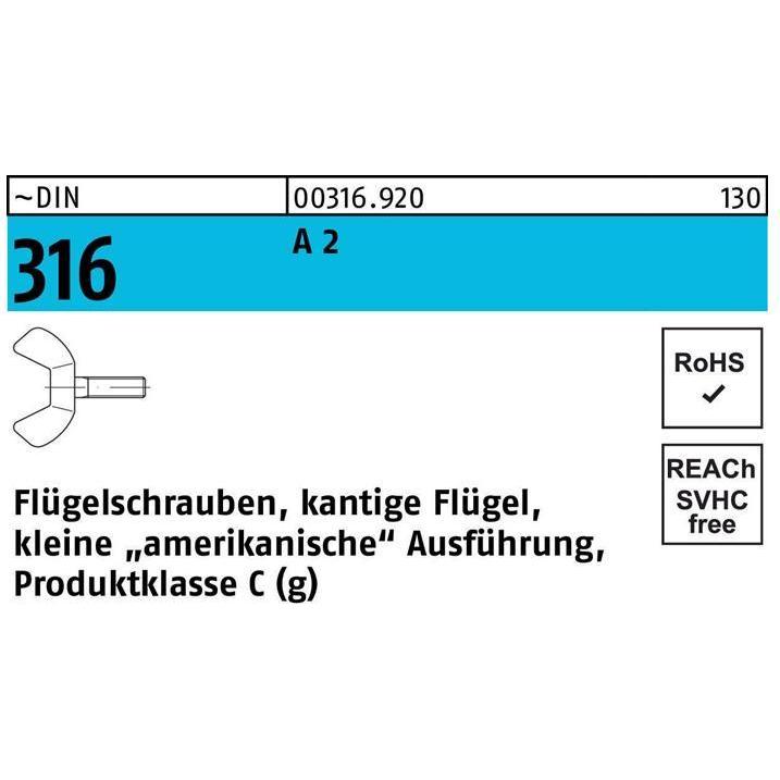 Schrauben, Flügelschraube DIN 316 M 6 x 16 A 2 kleine Ausführung (25 Schrauben pro Stück)