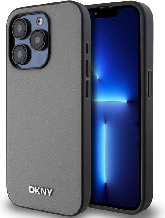 Actual product image DKNY PU Leather Silver Metal Logo Magsafe Case for iPhone 15 Pro Max Grey (Apple iPhone 15 Pro Max)
