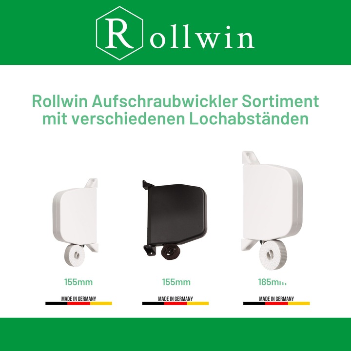 Produktbild Rollwin 3x Rolladen Gurtwickler Aufputz - aus Deutschland - 155mm Lochabstand Braun Mini Rollladen