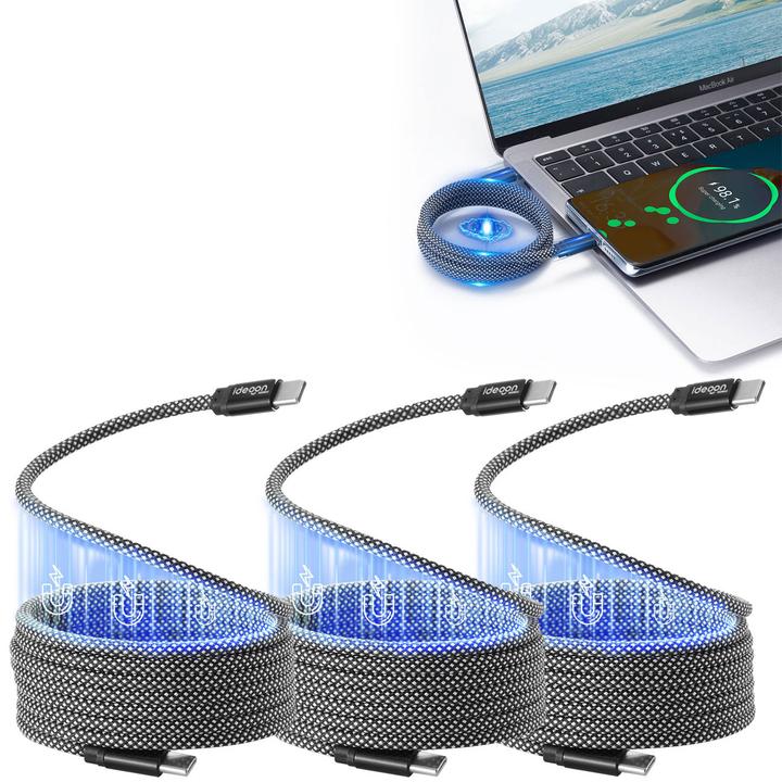 Ideoon 3er-Set Daten- & Ladekabel, 1 Meter, Magnetische Aufrollfunktion, USB-C auf-USB-C, 100 W (1 m, 100 W)