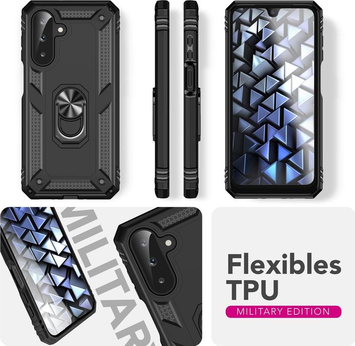 Produktbild Nalia RingDefend - Schwarze Panzerhülle mit 360-Grad Finger-Halter & Ständer - Military Style Cover (Samsung Galaxy A26)
