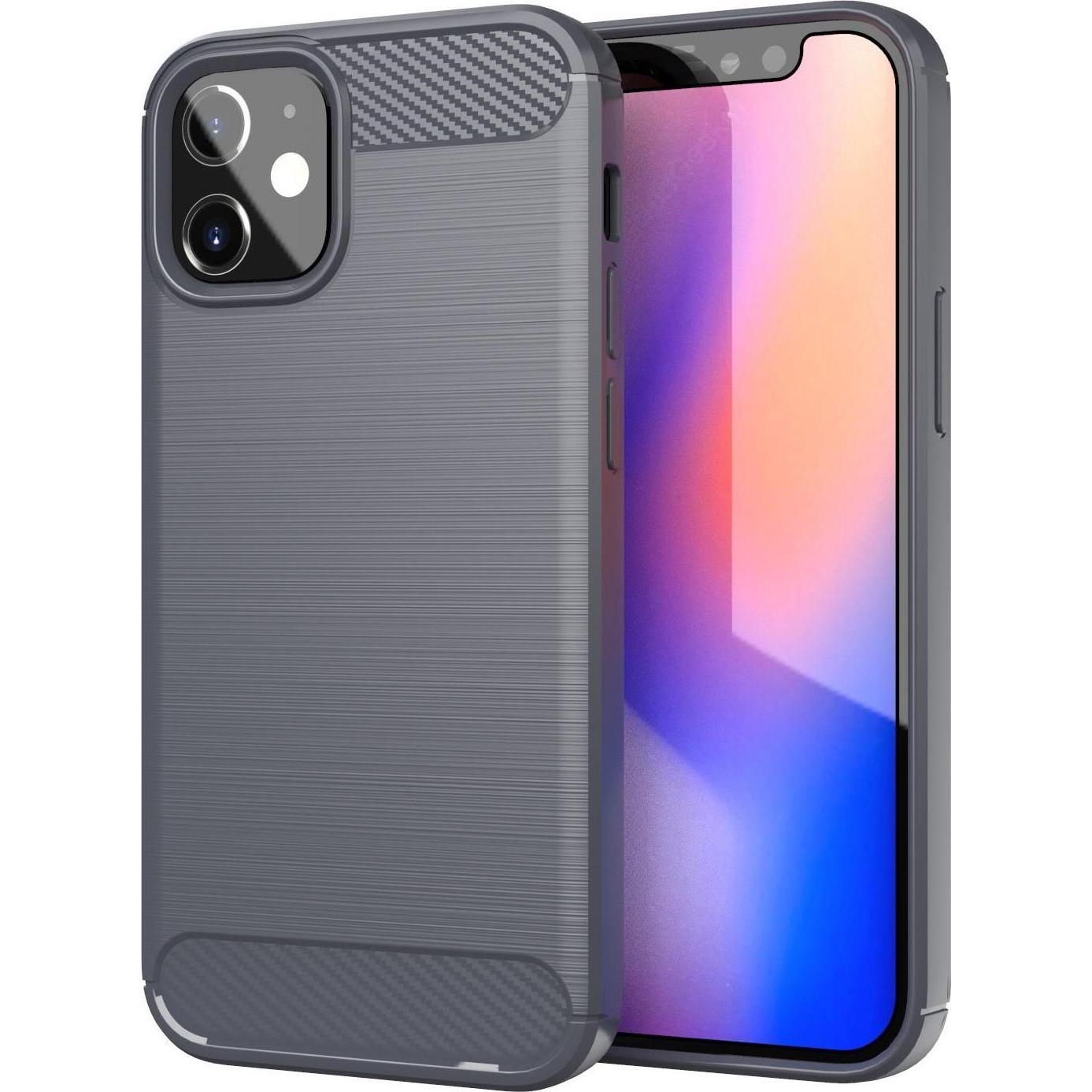 Cadorabo TPU Ultra Slim carbon edelstahl Kombi Cover (Apple iPhone 12 mini), Smartphone Hülle, Grau