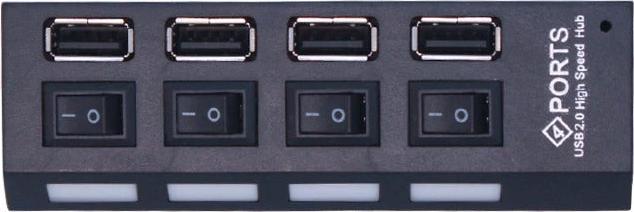 Produktbild Hermex USB-Hub 2.0 4-Anschlüsse Adapter mit Ein- u. Ausschalter und Licht (USB-A, 4 Ports)