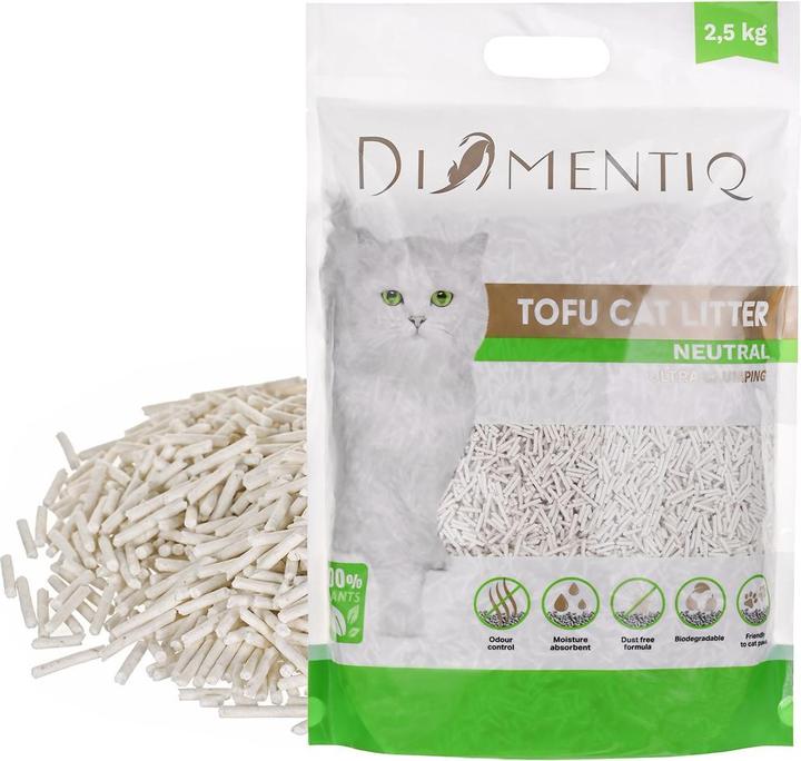 Produktbild Diamentiq Żwirek Tofu zbrylający 2 5 kg NATURALNY (Klumpend, 2.50 kg)