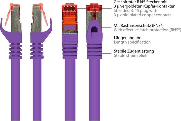 Immagine prodotto Varia SO-36409 - Patchkabel Cat.6a, S/FTP, 0.15m, violett (S/FTP, CAT6, 0.15 m)