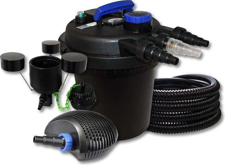 Produktbild SunSun Druckteichfilter Set 6000l 11W UVC,20W ECO Pumpe Schlauch Skimmer CSP-250