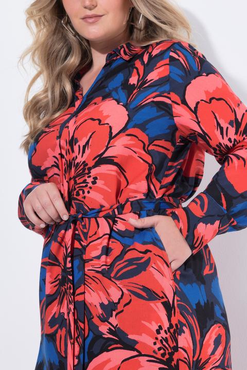 Immagine prodotto Ulla Popken Abito con fiori, collo da camicia, scollo a V, maniche lunghe e tasche (42, 44)