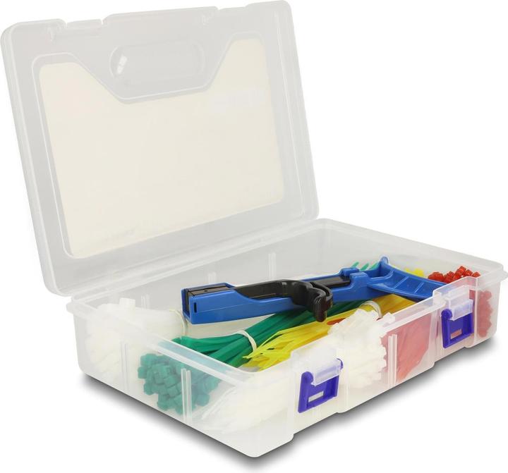 Produktbild Delock Kabelbinder Sortimentsbox mit Spannwerkzeug 350-teilig farbig (Kunststoffkabelbinder, 200 mm, 350 Stk.)
